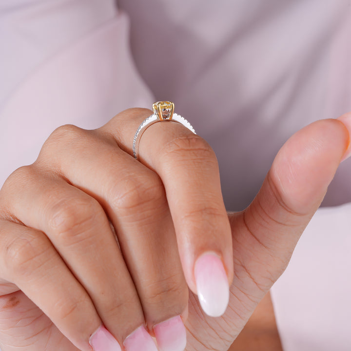 1.2 Ct Oval Yellow Lab Grown Diamond Pave Engagement Ring