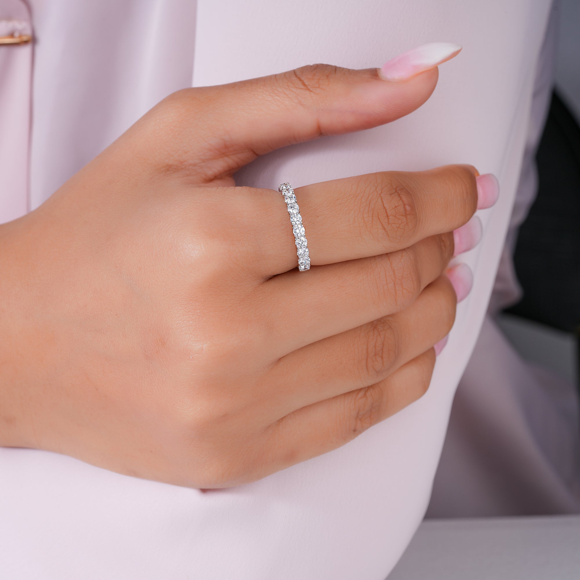 0.7 TCW Round Cut Diamond Wedding Band  | Stackable Half Eternity band