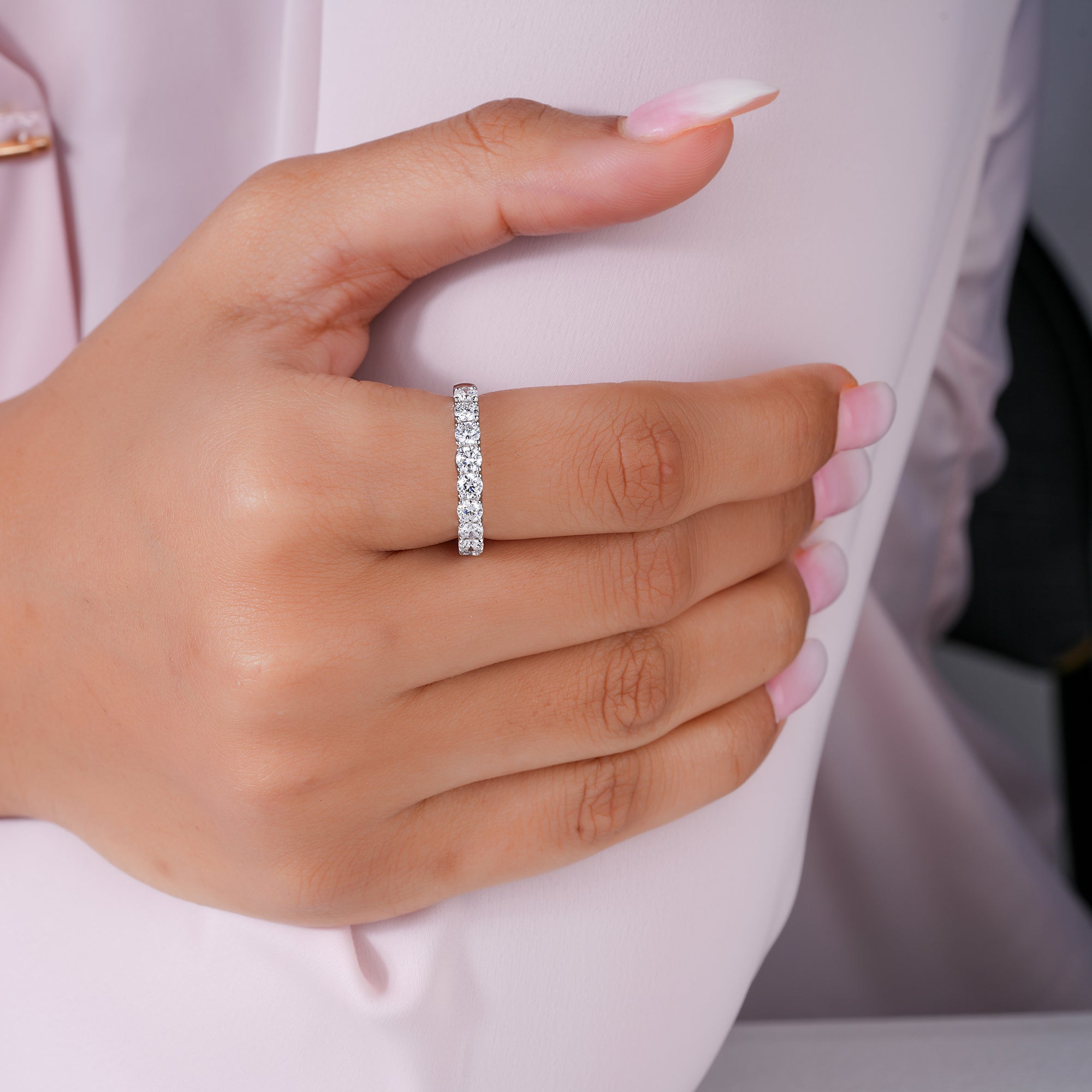 1.30 TCW Round Cut Lab Grown Diamond Half Eternity Wedding Band