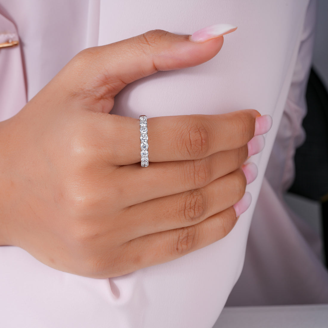 1.5 TCW Round Brilliant Lab Grown Diamond Semi-Eternity Solid Gold Engagement Band