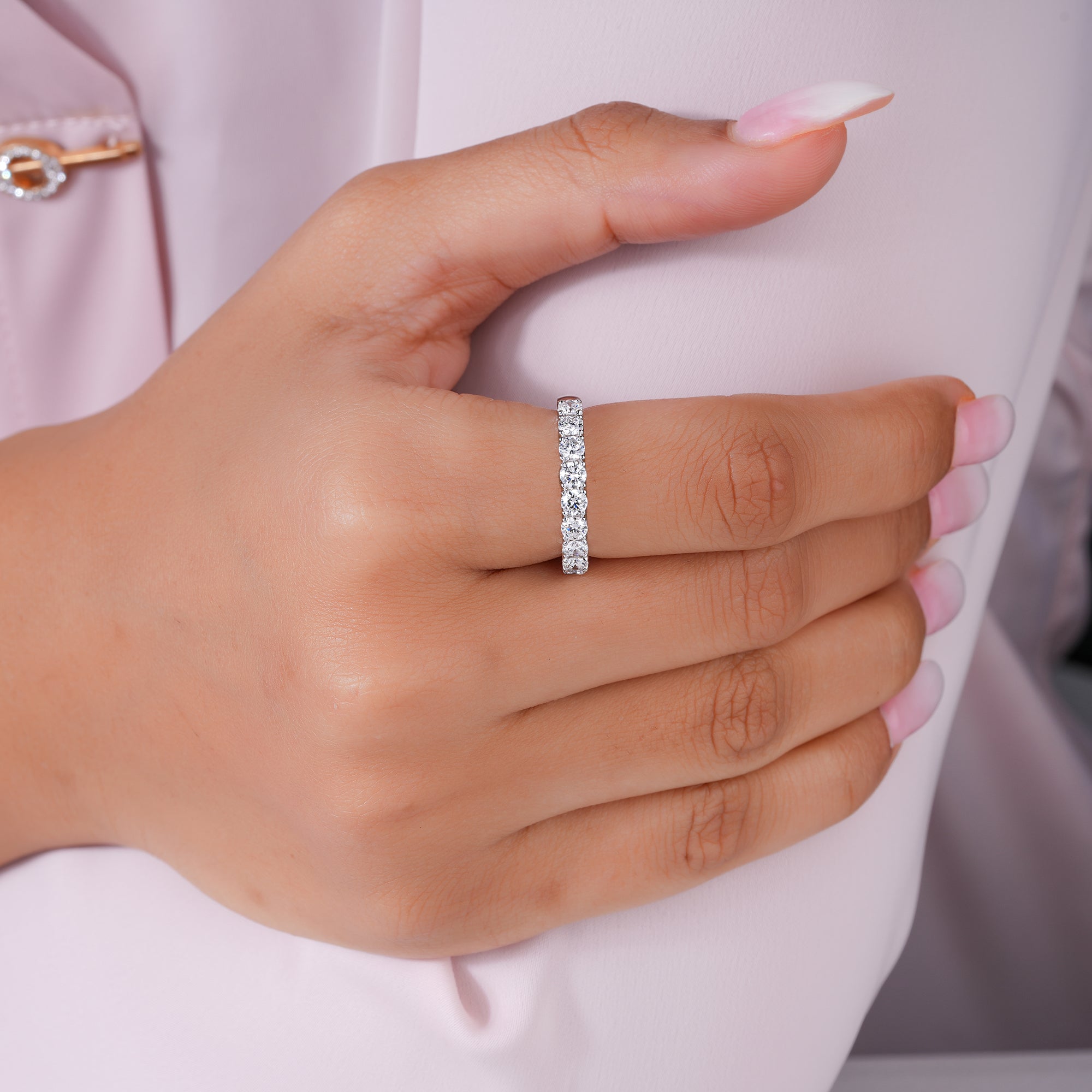 1.0 TCW Round Cut Lab Grown Diamond Half Eternity Wedding Band