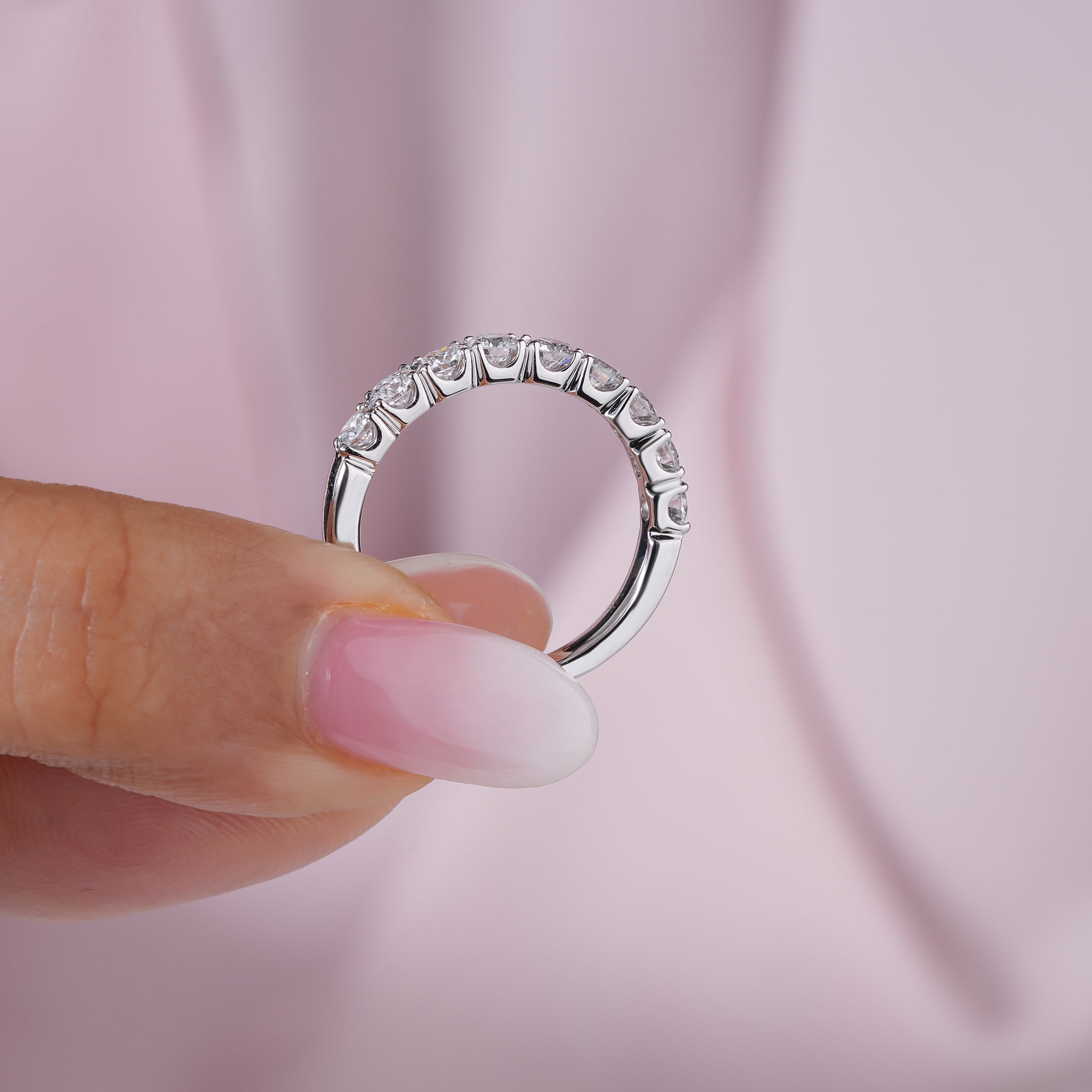 1.0 TCW Round Cut Lab Grown Diamond Half Eternity Wedding Band