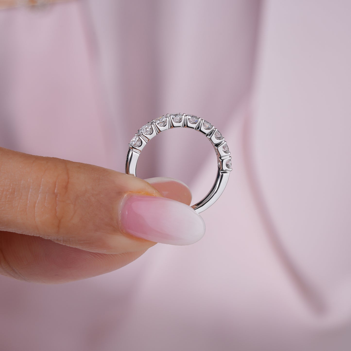 1.7 TCW Round Cut Lab Grown Diamond Half Eternity Sparkling Wedding Band
