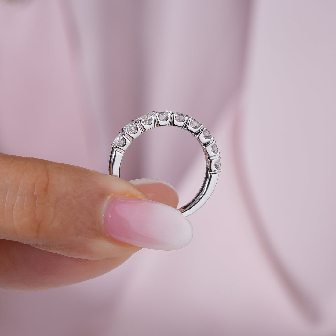 1.5 TCW Round Brilliant Lab Grown Diamond Semi-Eternity Solid Gold Engagement Band