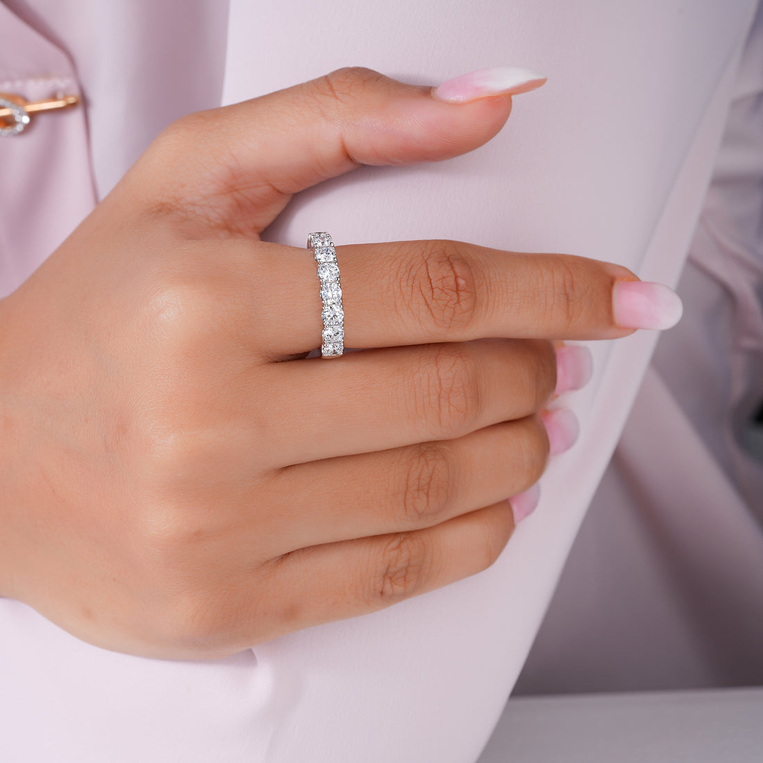 1.30 TCW Round Cut Lab Grown Diamond Half Eternity Wedding Band