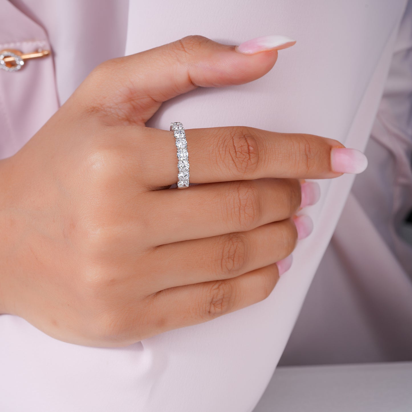 1.7 TCW Round Cut Lab Grown Diamond Half Eternity Sparkling Wedding Band