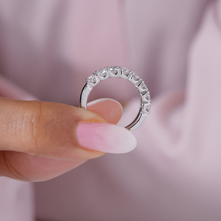 1.30 TCW Round Cut Lab Grown Diamond Half Eternity Wedding Band