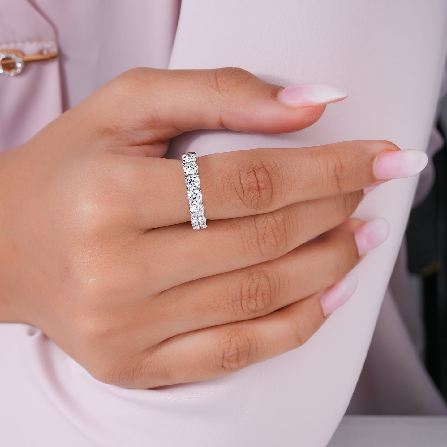 1.7 TCW Round Cut Lab Grown Diamond Half Eternity Sparkling Wedding Band