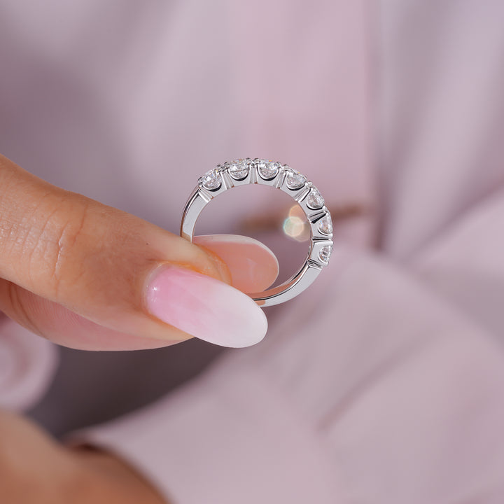 1.7 TCW Round Cut Lab Grown Diamond Half Eternity Sparkling Wedding Band