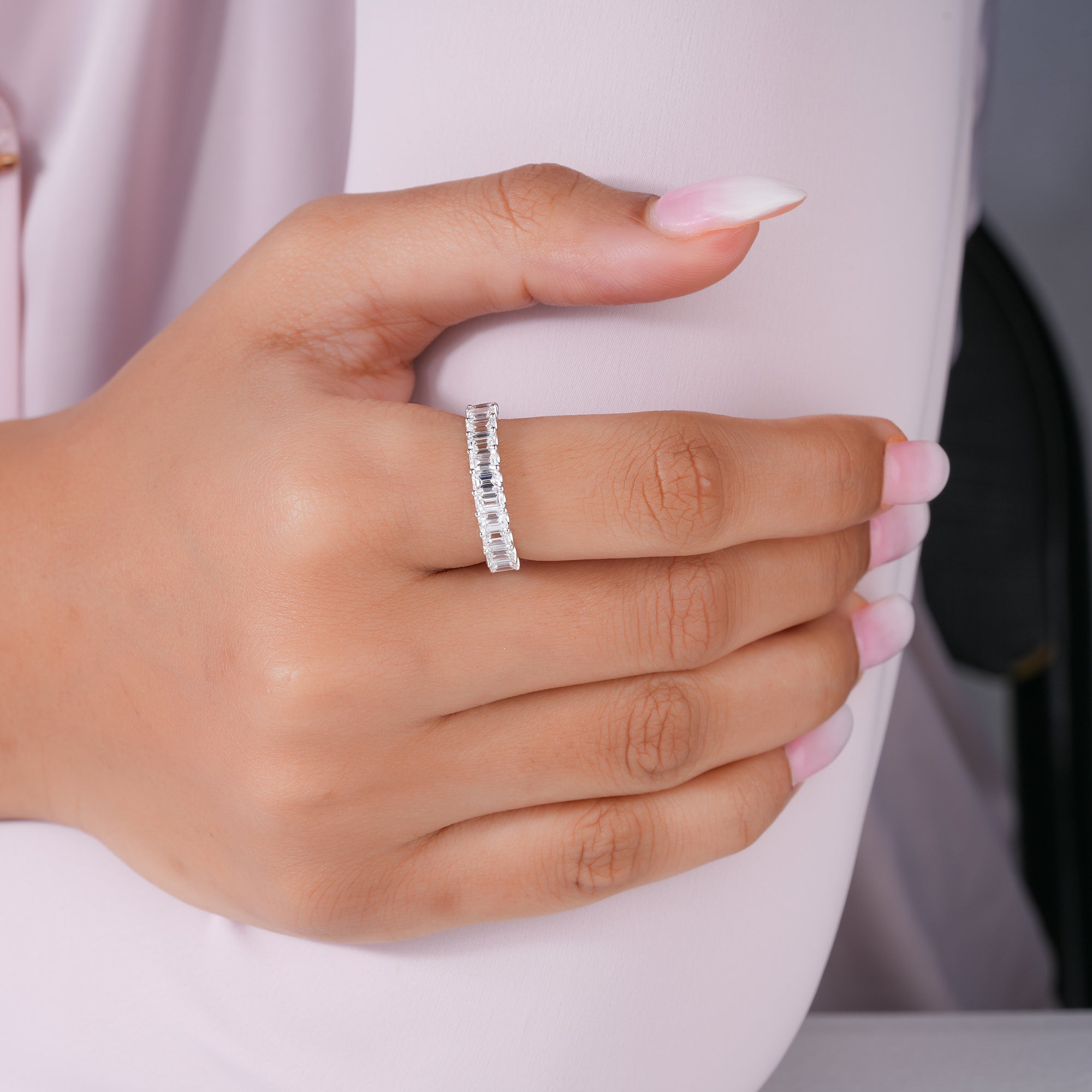 1.65 TCW Emerald Cut Lab Grown Diamond,Half Eternity Elegant Step Cut Wedding Band