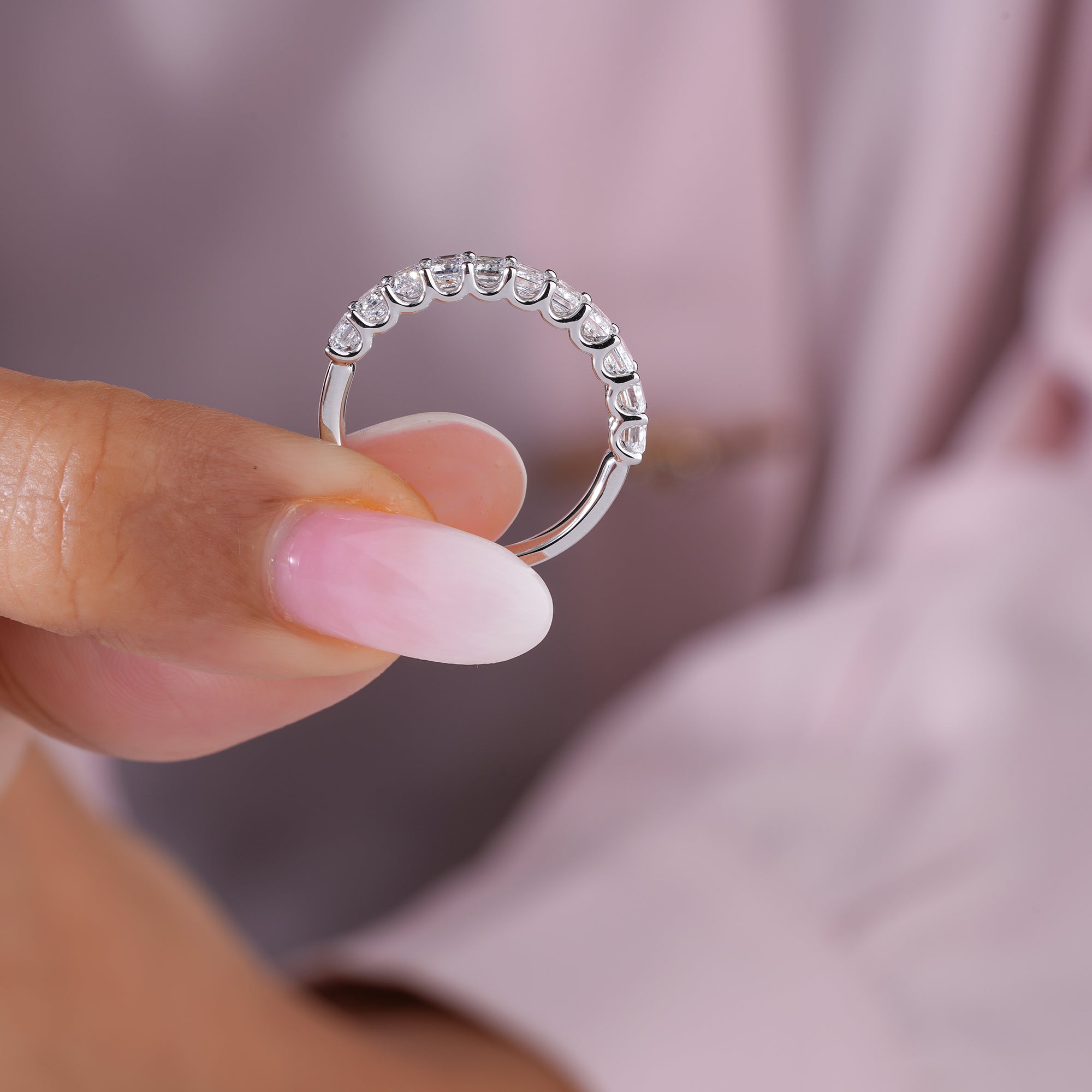 1.65 TCW Emerald Cut Lab Grown Diamond,Half Eternity Elegant Step Cut Wedding Band