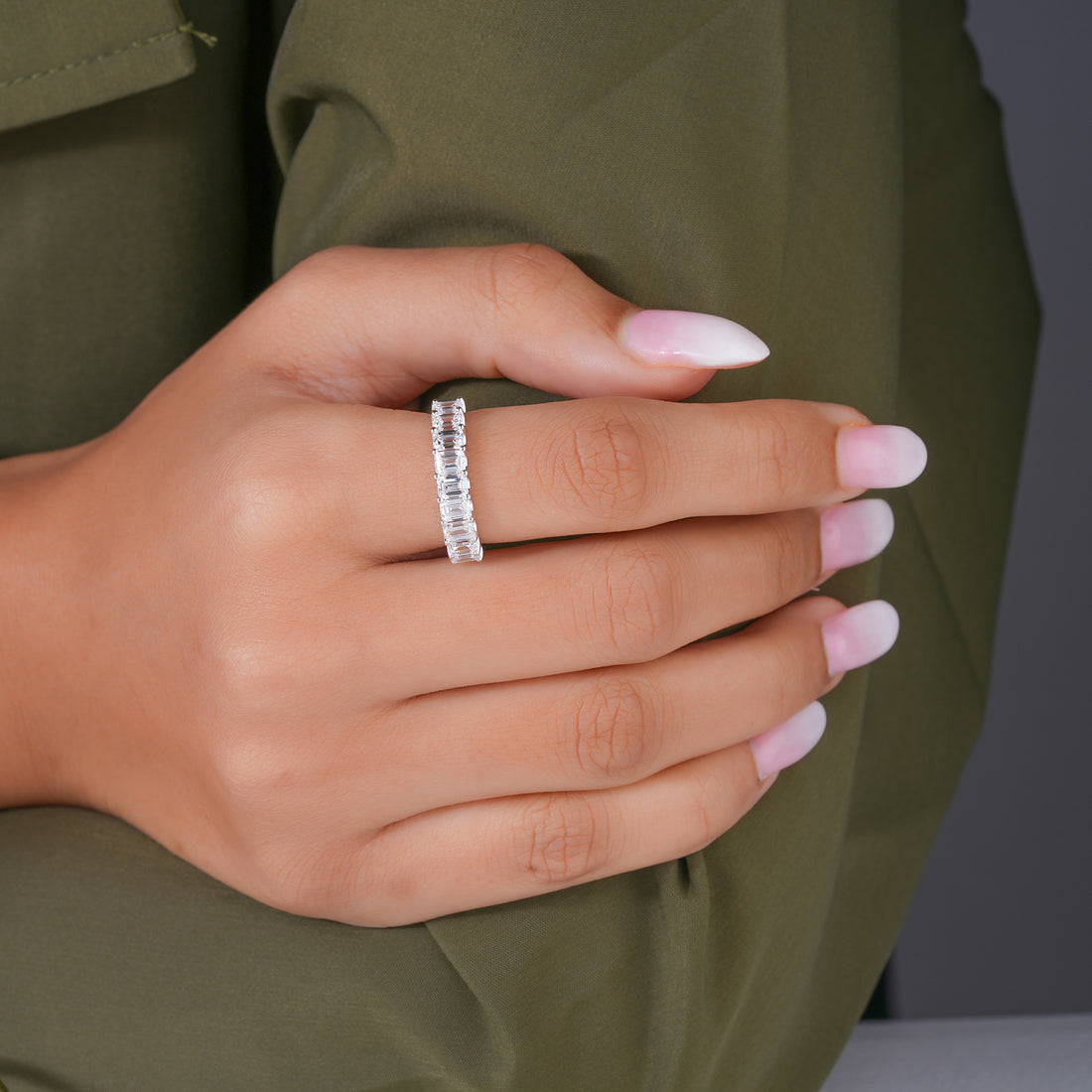 2.9 TCW Emerald Cut Lab Grown Diamond Half Eternity  Wedding Ring