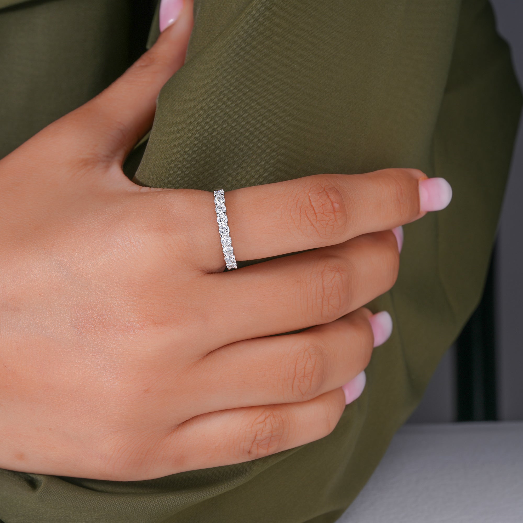 0.50 TCW Round Cut Lab Grown Diamond Half Eternity Sparkling Stackable Wedding Band