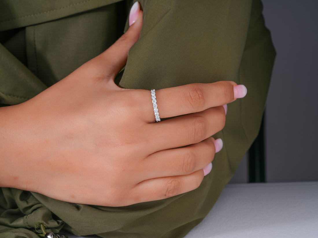 0.7 TCW Round Cut Lab Grown Diamond Half Eternity Wedding Ring