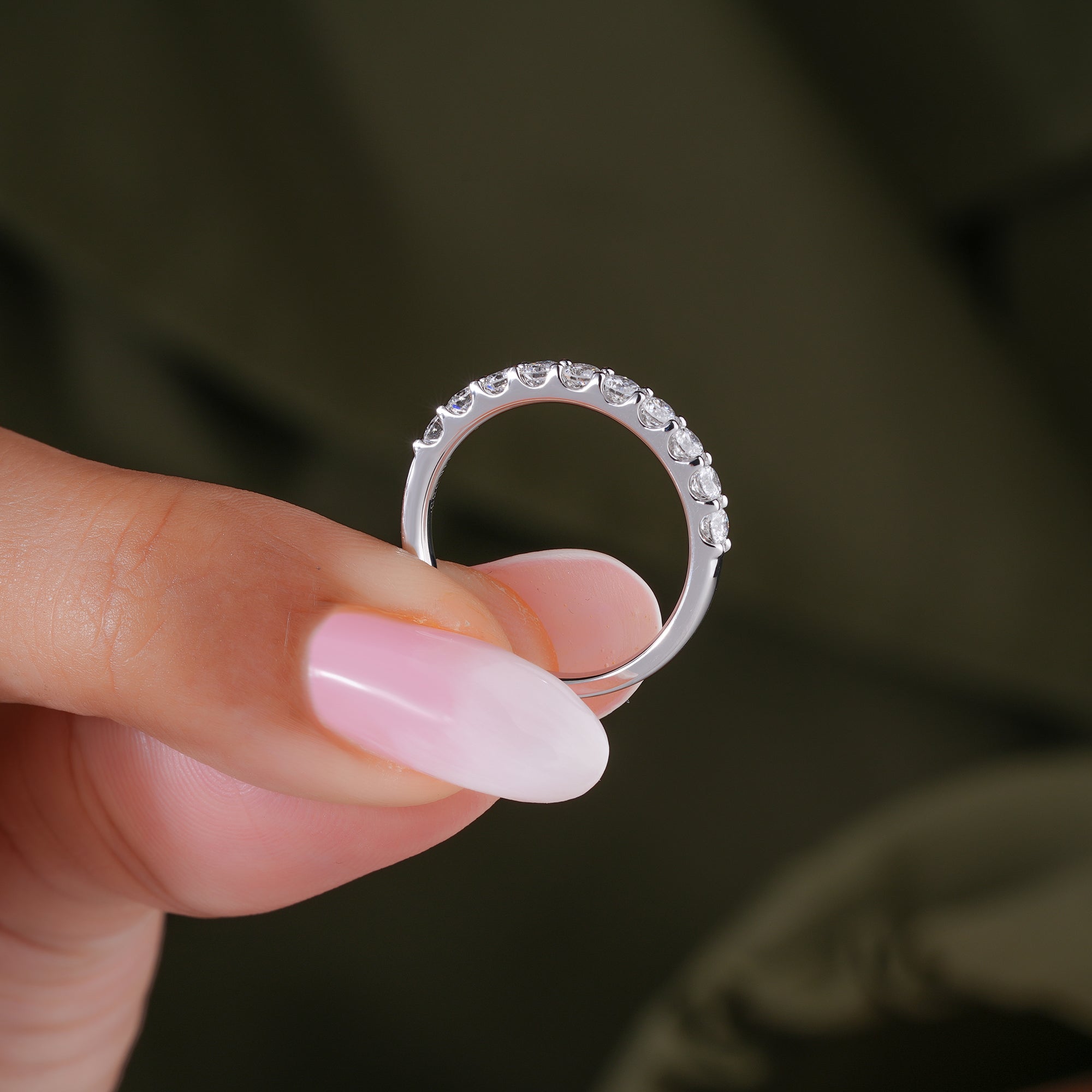 0.50 TCW Round Cut Lab Grown Diamond Half Eternity Sparkling Stackable Wedding Band