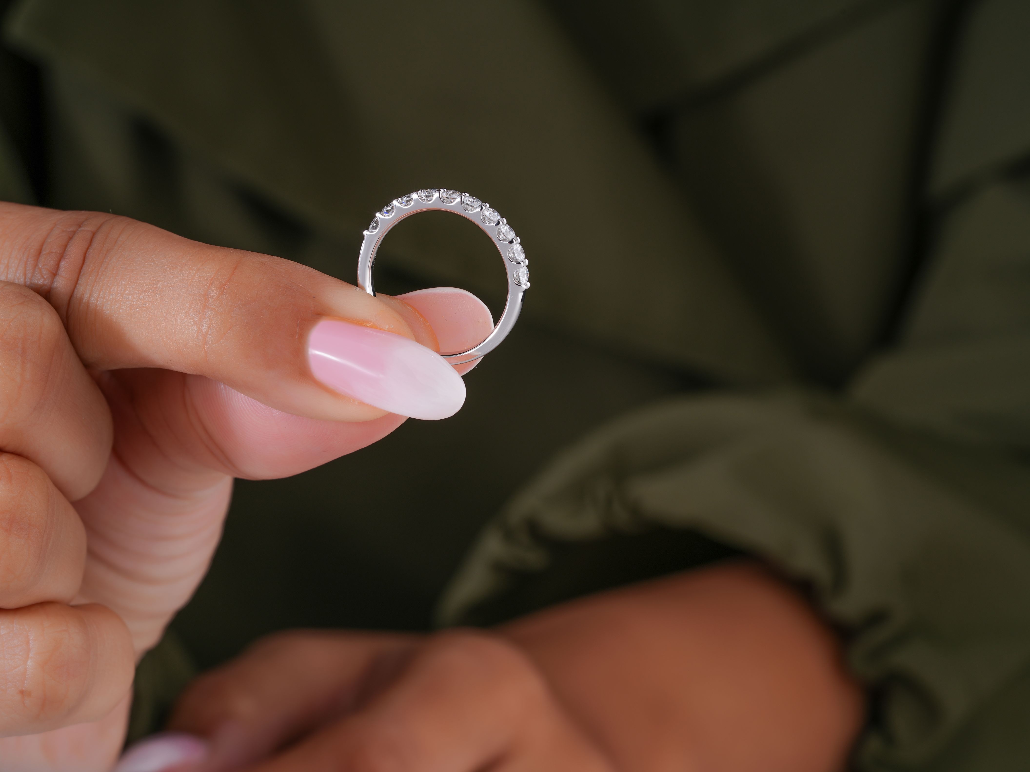 0.7 TCW Round Cut Lab Grown Diamond Half Eternity Wedding Ring