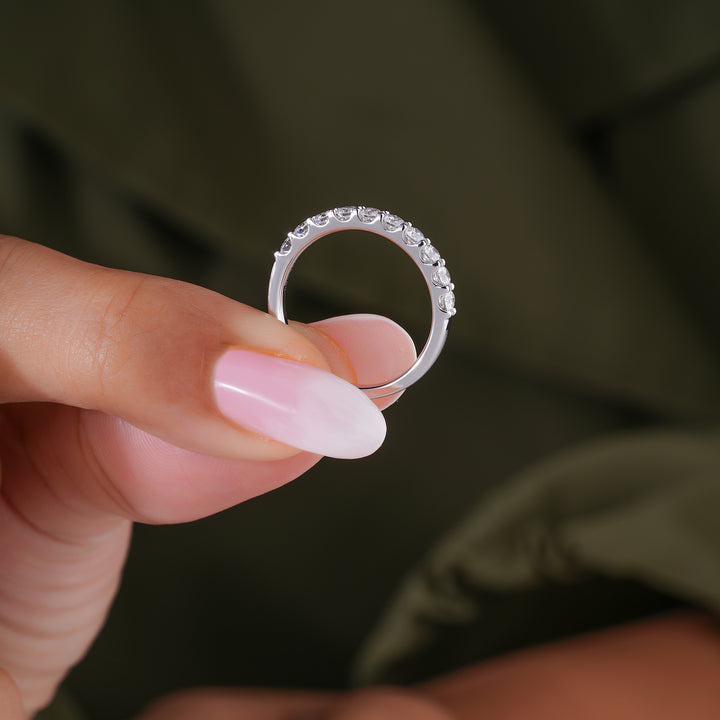 0.65 TCW Round Cut Lab Grown Diamond Half Eternity Minimalist Wedding Ring