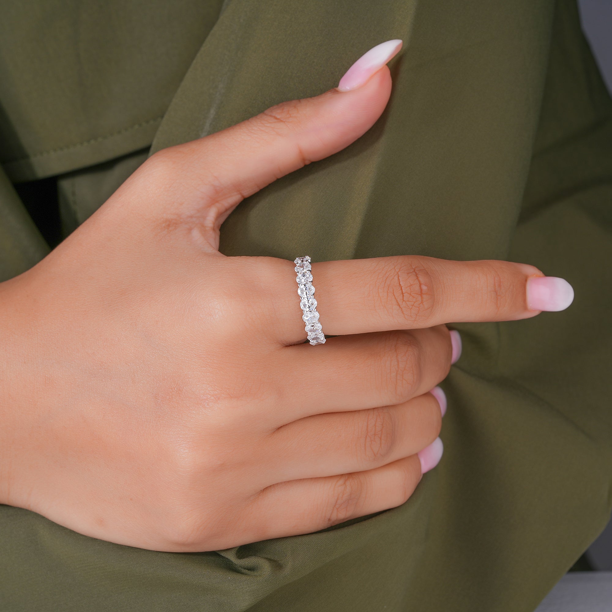 1.15 TCW Oval Cut Lab Grown Diamond Half Eternity Elegant Women Wedding Band