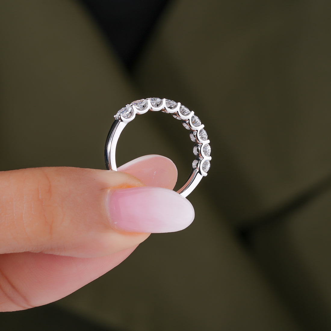 0.70 TCW Oval Cut Lab Grown Diamond Delicate Wedding Band