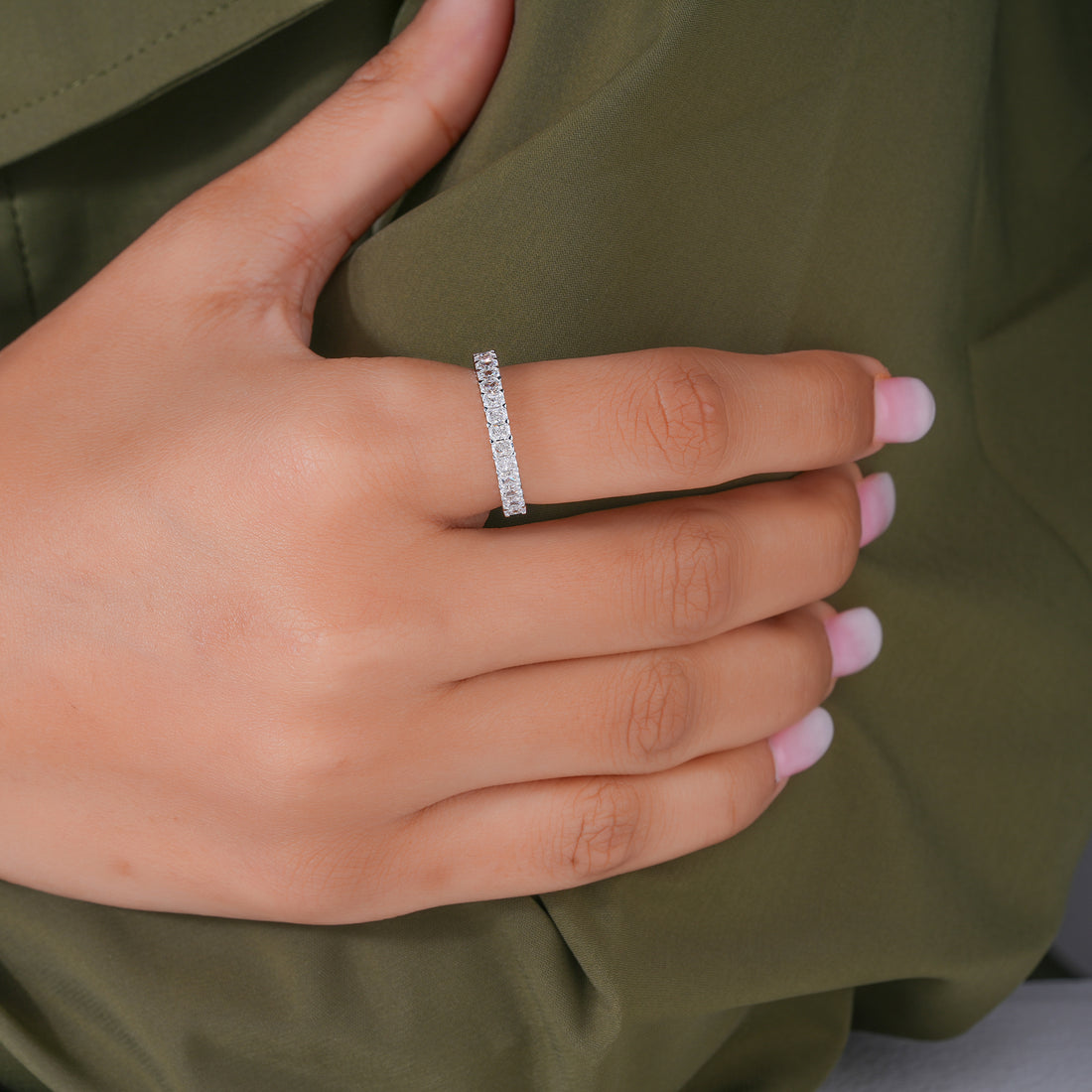 0.80 TCW Radiant Cut Lab Diamond Half Eternity Wedding Band