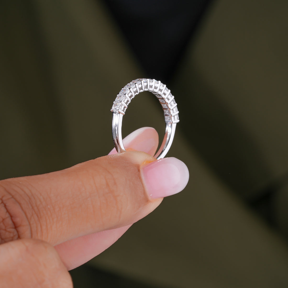 0.80 TCW Radiant Cut Lab Diamond Half Eternity Wedding Band