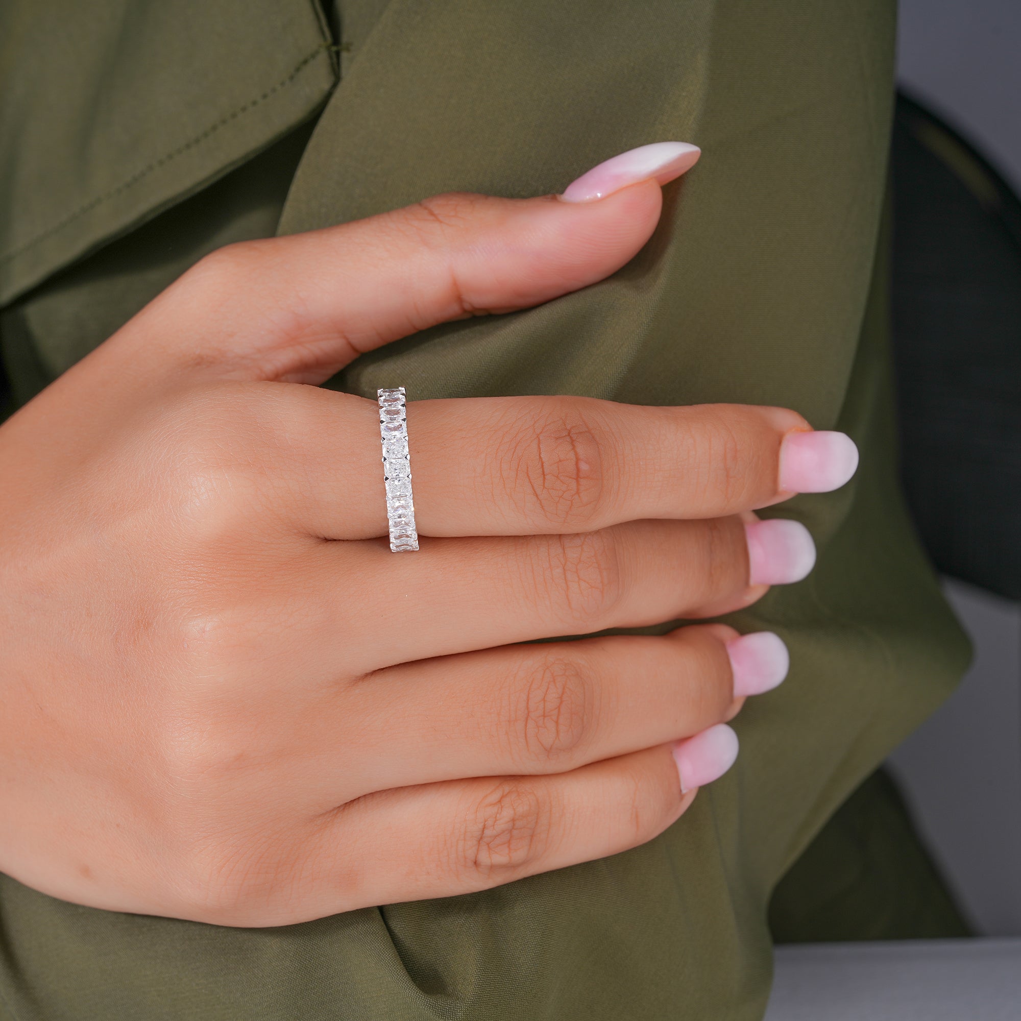 1.50 TCW Radiant Cut Half Eternity Minimalist Anniversary Ring Wedding Band