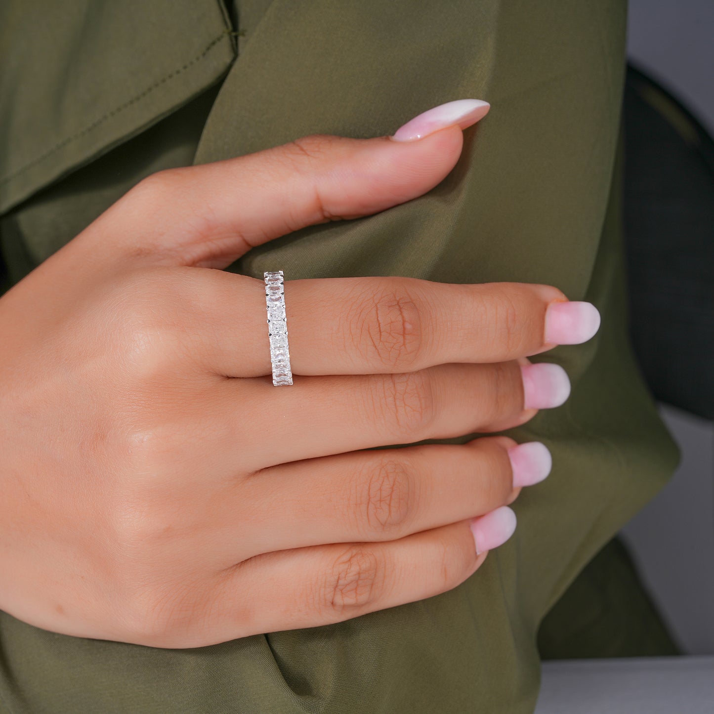 1.50 TCW Radiant Cut Half Eternity Minimalist Anniversary Ring Wedding Band