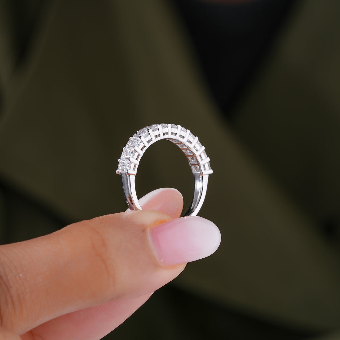 1.50 TCW Radiant Cut Half Eternity Minimalist Anniversary Ring Wedding Band