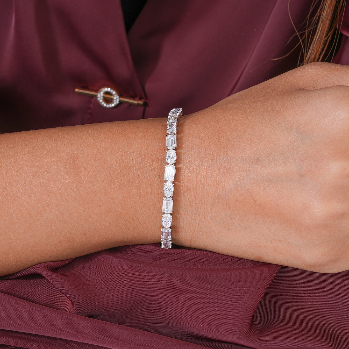 Oval-Emerald Lab Grown Diamond Mixed Shape Tennis Bracelet