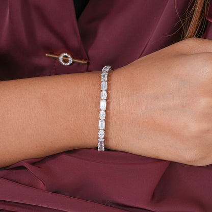 Oval-Emerald Lab Grown Diamond Mixed Shape Tennis Bracelet