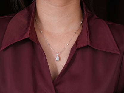 2.05 CT Teardrop Lab Grown Halo Necklace, Brilliant Pear Cut Pendant