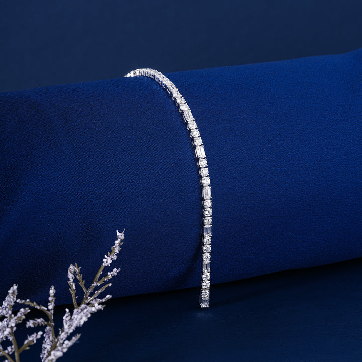 IGI Certified 7.89 CT Lab Grown Diamond Tennis Bracelet Emerald and Round Alternating Mixed Shape Luxury Jewelry