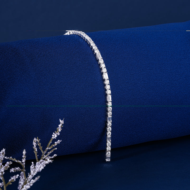 Stunning 16.76 CTW Lab Grown Diamond Tennis Bracelet Premium Step Brilliant Cut Emerald Round Shape Iconic Bridal Party