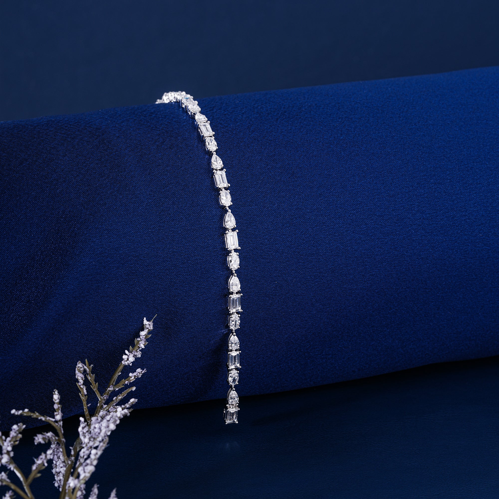 IGI Certified 6.76 CT Lab Grown Diamond Tennis Bracelet Mixed Shape Oval Pear Baguette