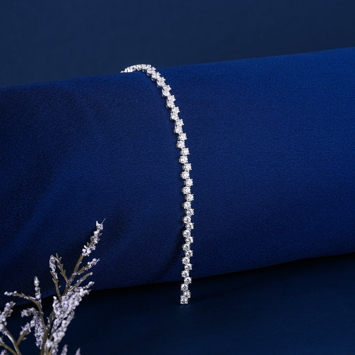 Modern 6.40 Carat Staggered Tennis Bracelet Lab Grown Diamond Round Stone Wide Look