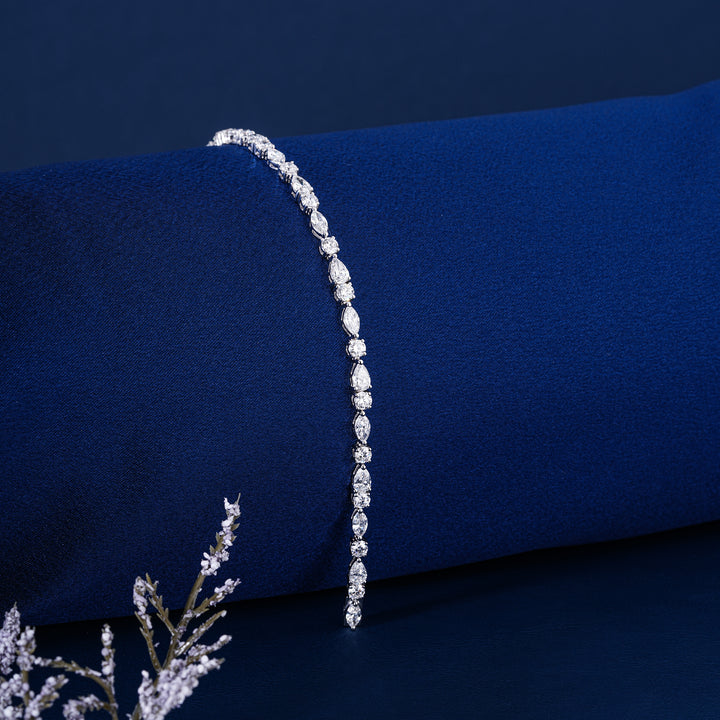 Unique 6.5 Carat Lab Grown Tennis Bracelet Multi Cut Pear Marquise Diamond Jewelry