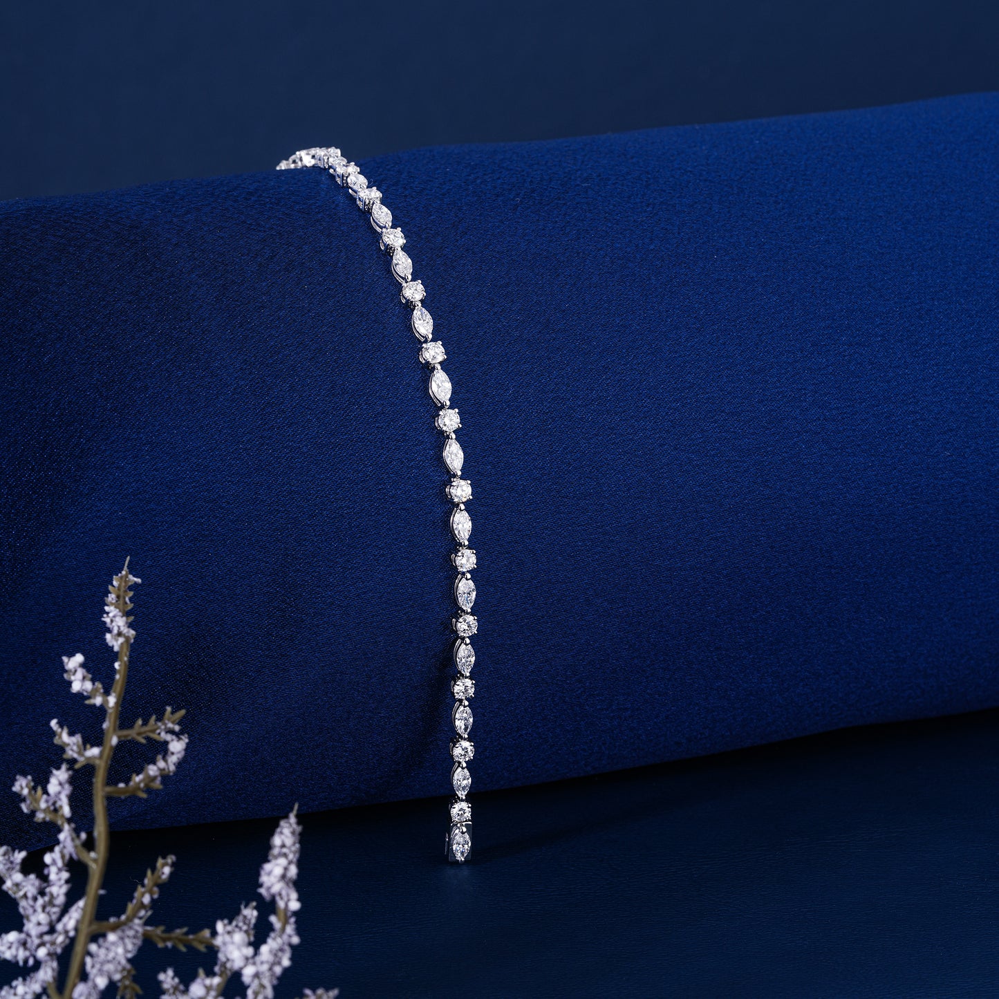 Marquise-Round Multi Cut Lab Grown Diamond Tennis Bracelet
