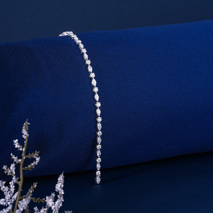 Marquise-Round Multi Cut Lab Grown Diamond Tennis Bracelet