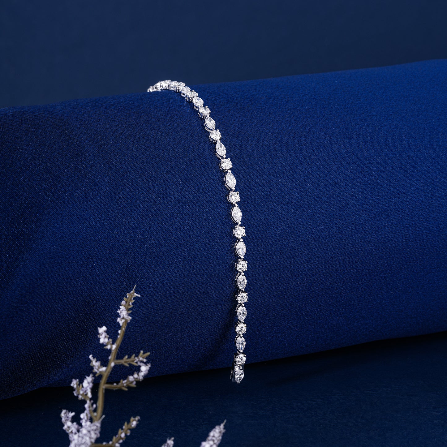 Marquise-Round Multi Cut Lab Grown Diamond Tennis Bracelet