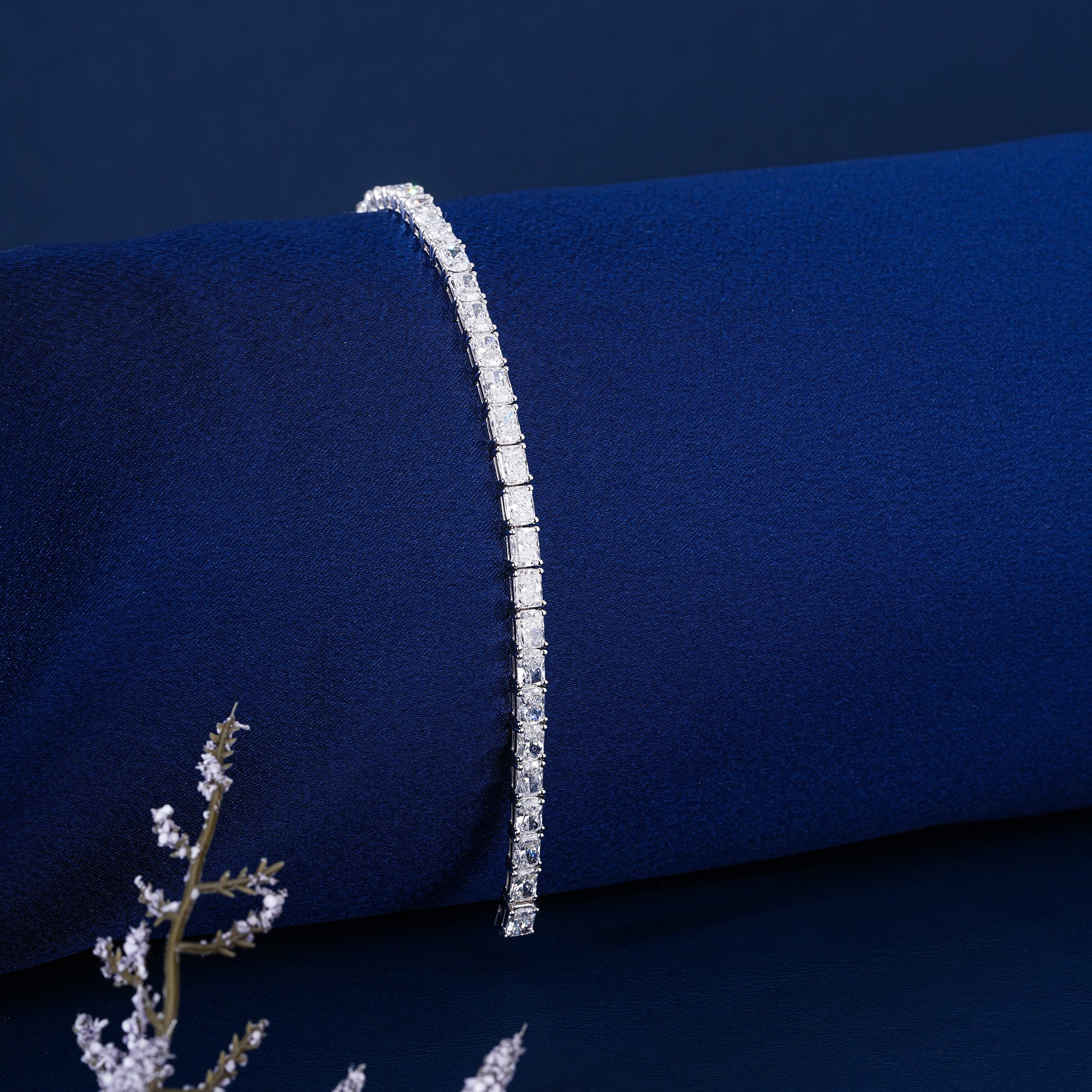 Thick 12.964 CTW Lab Grown Tennis Bracelet 4.7mm Rectangular Diamond Bridal Gift For