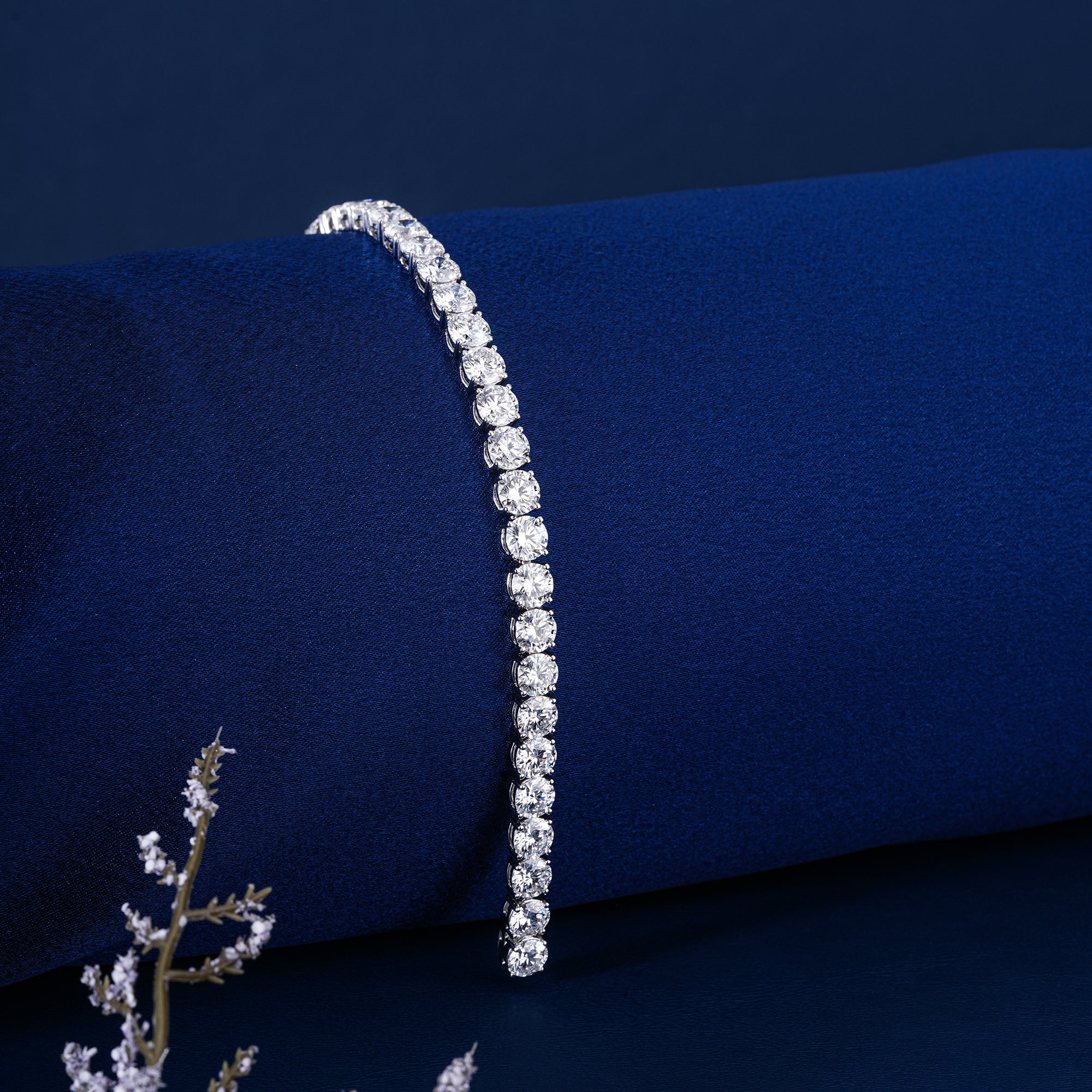 Massive 10 Carat Look Diamond Line Bracelet 4mm Round Cut 4 Prong Setting Sparkly Gift For Her