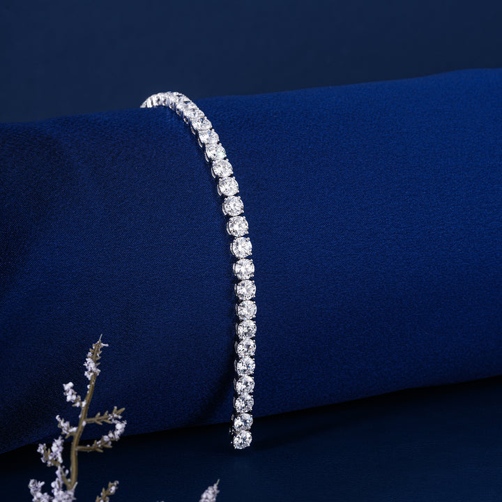 Massive 10 Carat Look Diamond Line Bracelet 4mm Round Cut 4 Prong Setting Sparkly Gift For Her