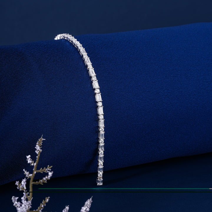 IGI Certified 8.64 CT Lab Grown Diamond Tennis Bracelet Emerald and Round Mixed Shape Luxury Anniversary Jewelry