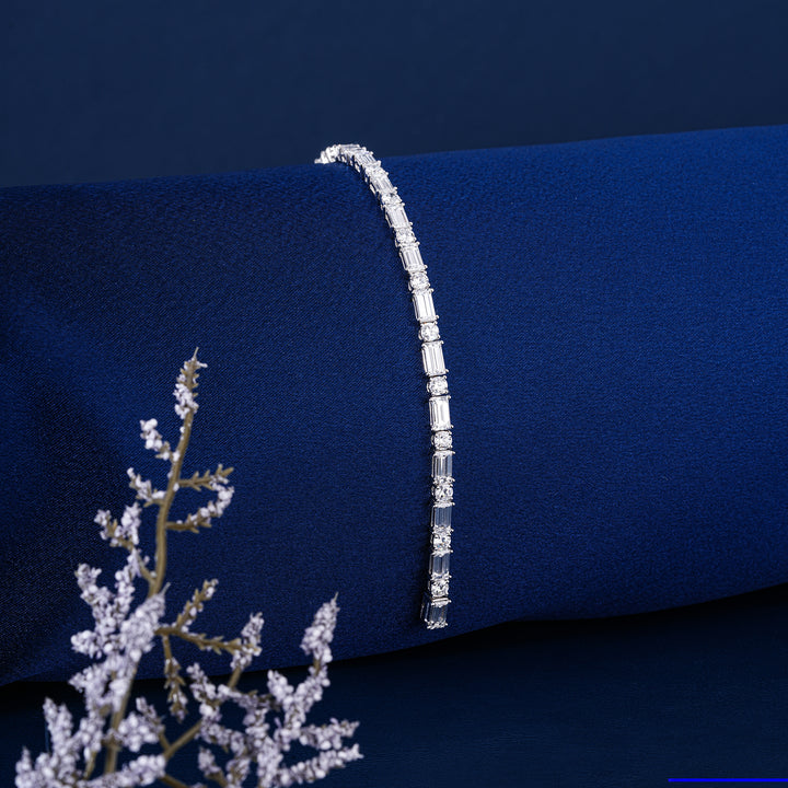 10 Carat Lab Grown Diamond Tennis Bracelet 10.049 CTW Mixed Cut Baguette Round Brilliant Stones Massive 14k White Gold Bangle for Her