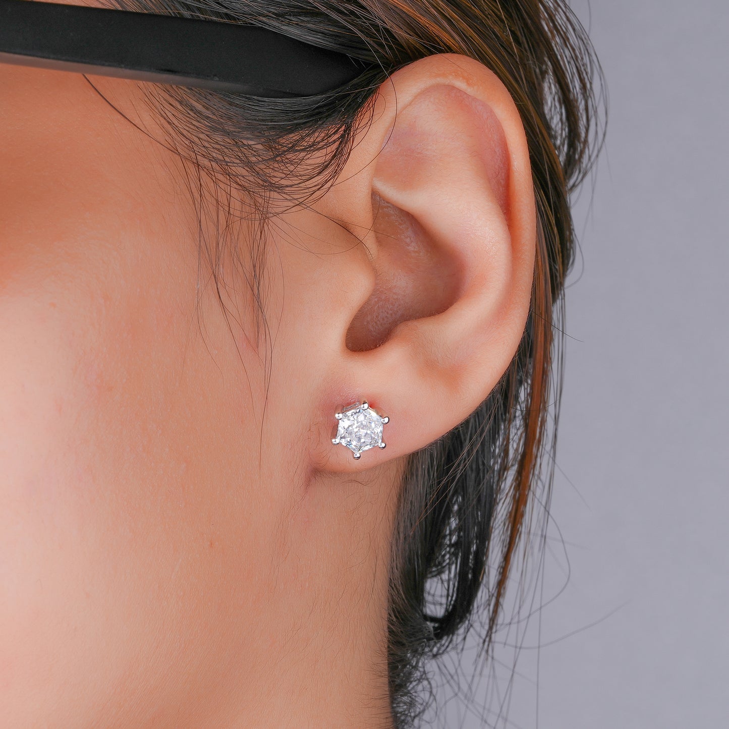2.0 TCW Hexagon Cut Lab Grown Diamond Stud Earrings