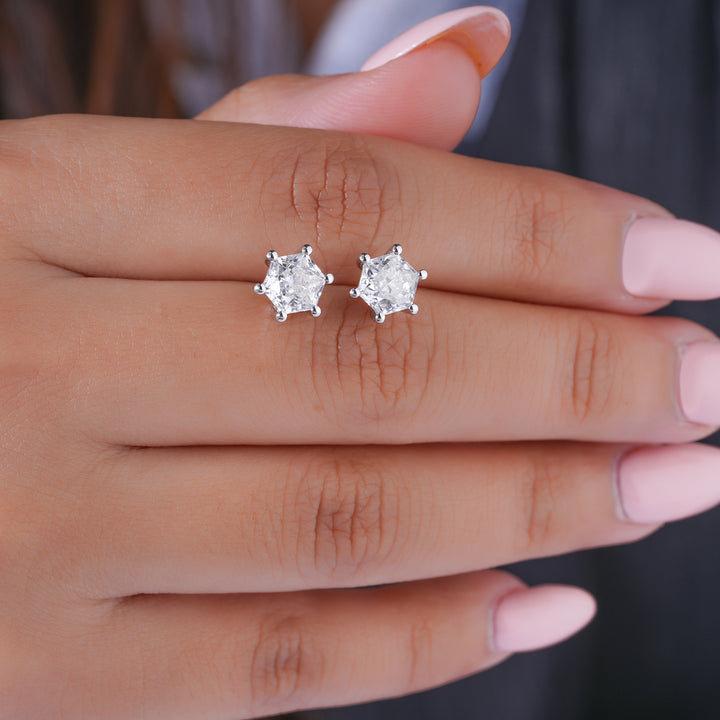 2.0 TCW Hexagon Cut Lab Grown Diamond Stud Earrings
