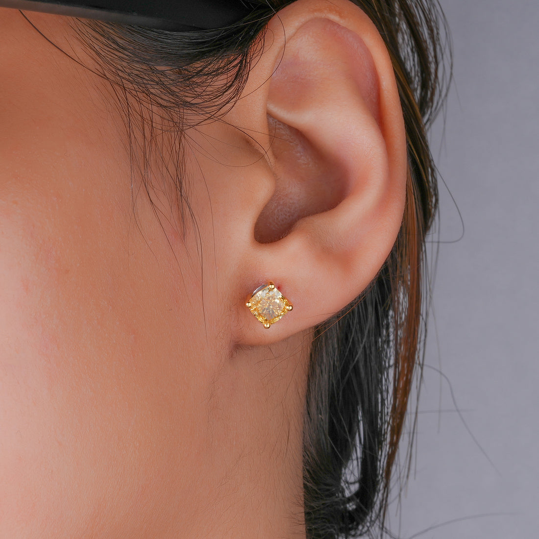 2.0 TCW Yellow Diamond Cushion Cut Lab Grown Diamond Stud Earrings