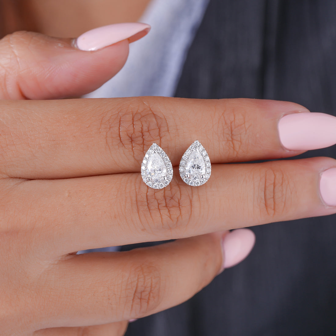 1.30 TCW Pear Cut Lab Grown Diamond Stud Earrings