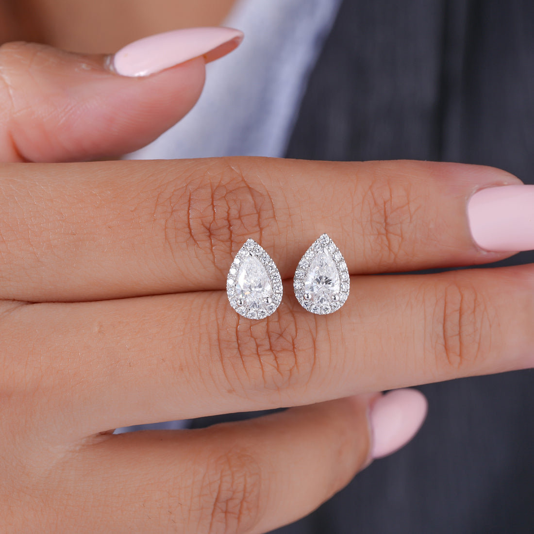 2.30 TCW Pear Cut Lab Grown Diamond Stud Earrings