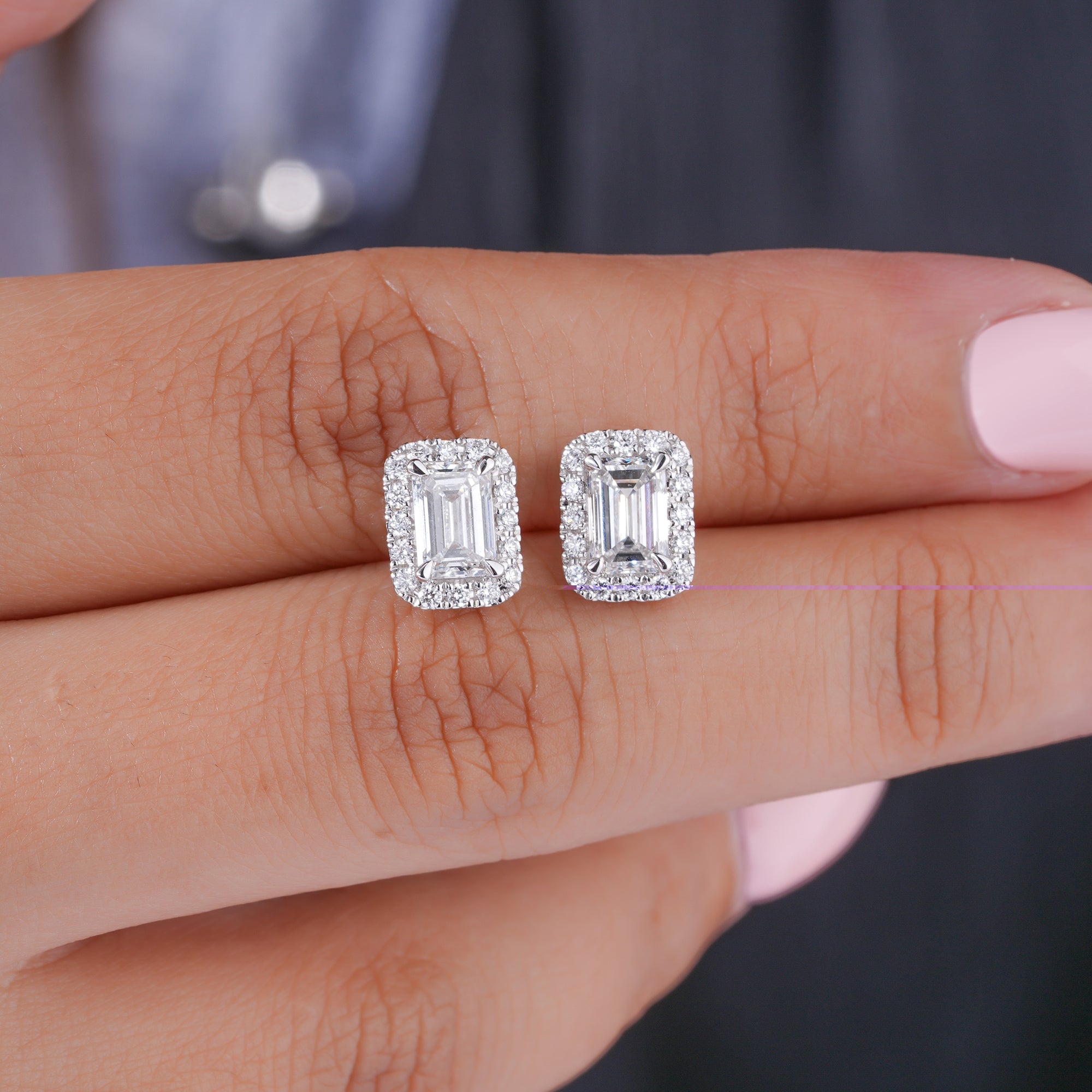 1.60 TCW Emerald Cut Lab Grown Diamond Stud Earrings